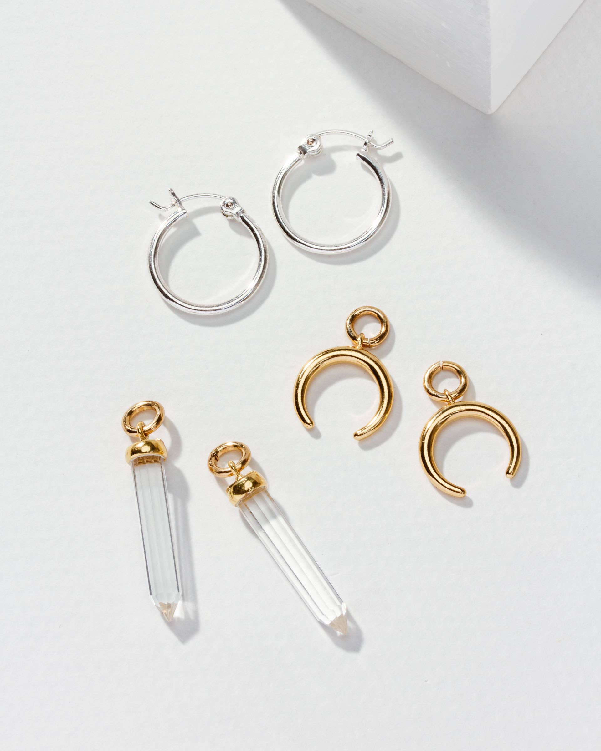 Rayanne Interchangeable Hoop Earrings- Clear Quartz