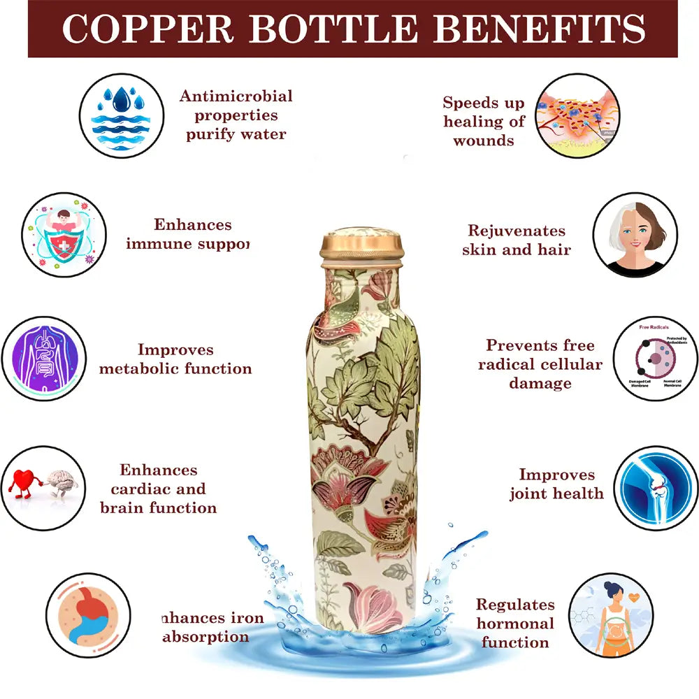 Perilla Home Copper Water Bottle - Assorted colors and patterns